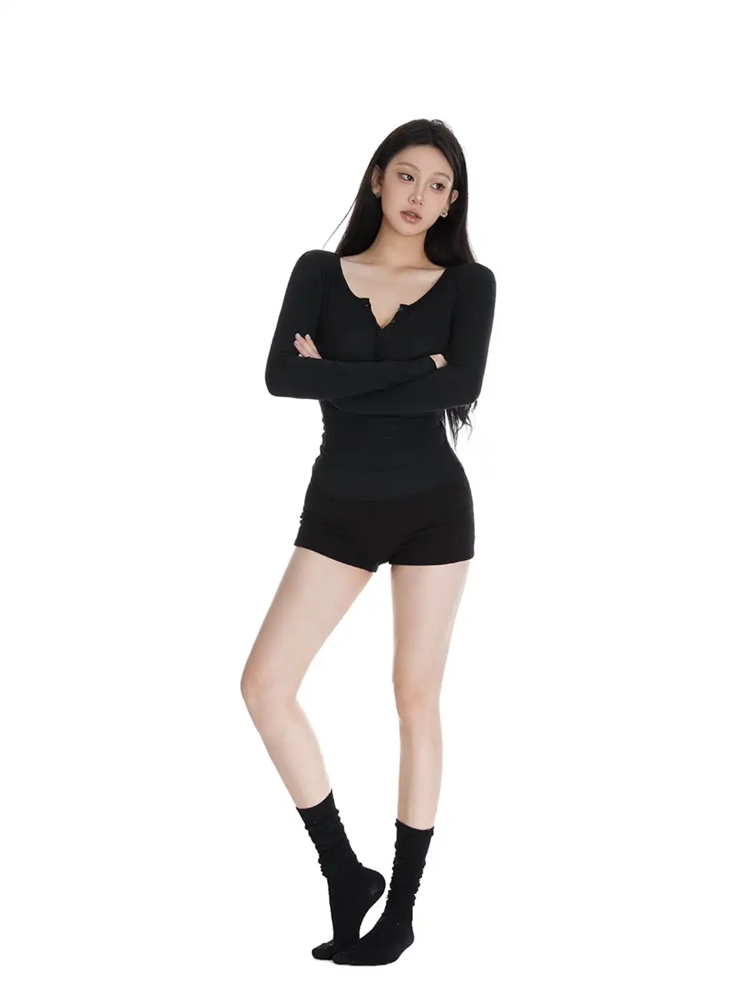 itsdinn | Wooden Button Two-Tone Base Layer Shirt