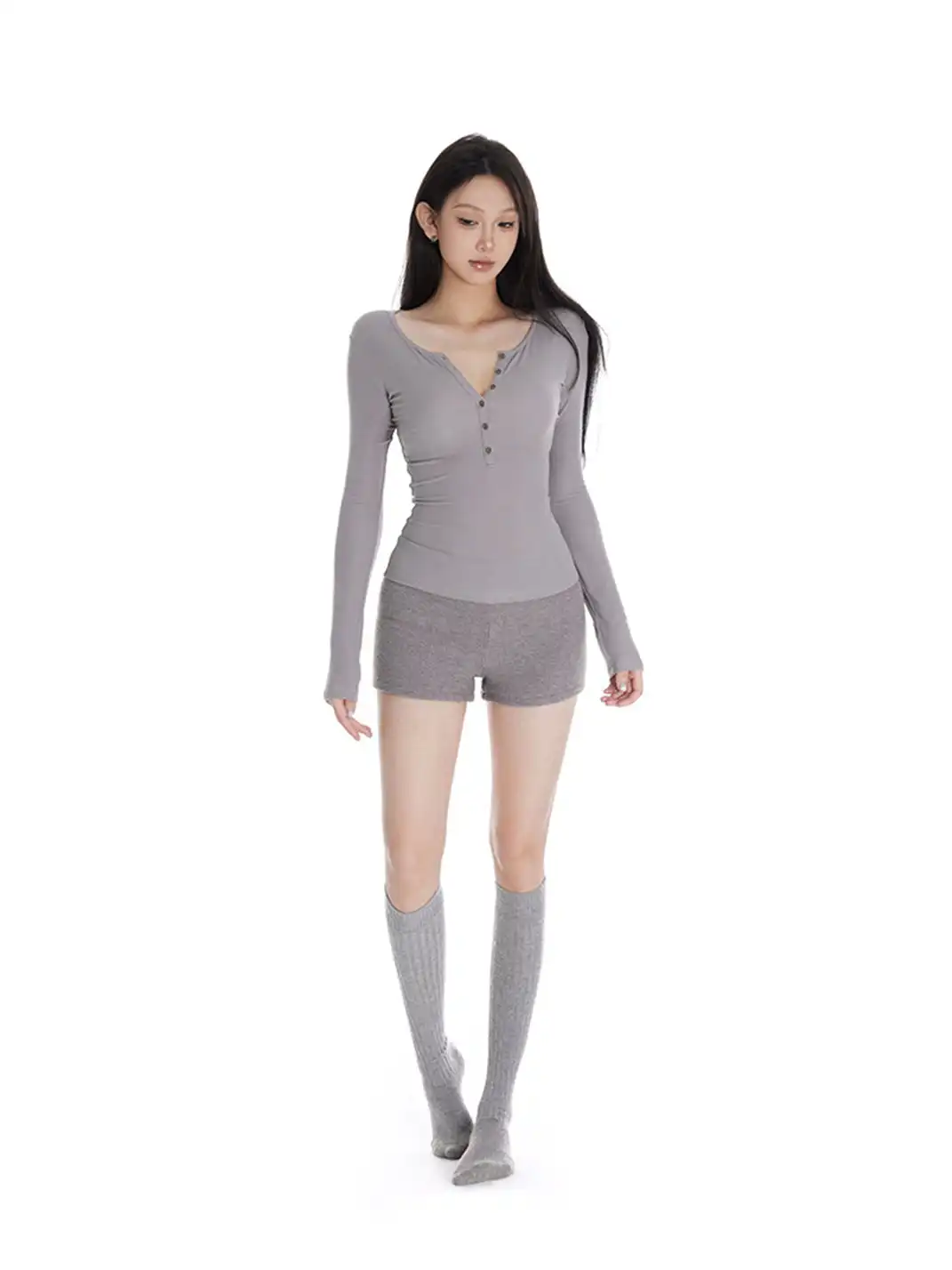 itsdinn | Wooden Button Two-Tone Base Layer Shirt