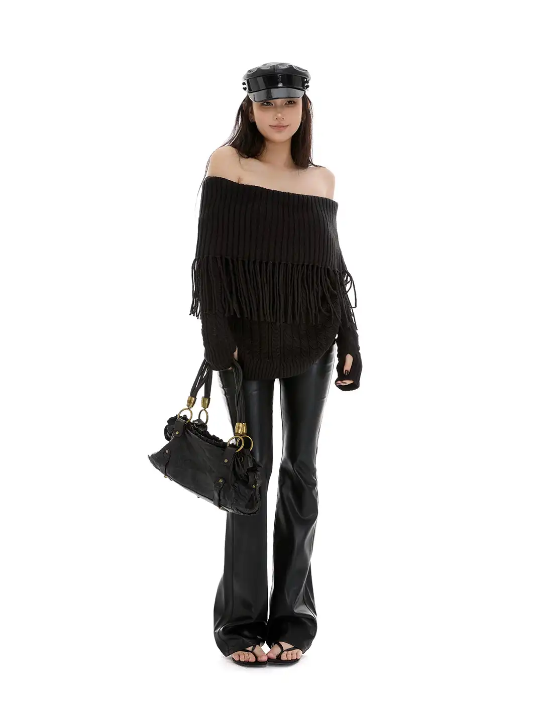 itsdinn | Low-Waisted Retro Bodycon Flared Leather Pants