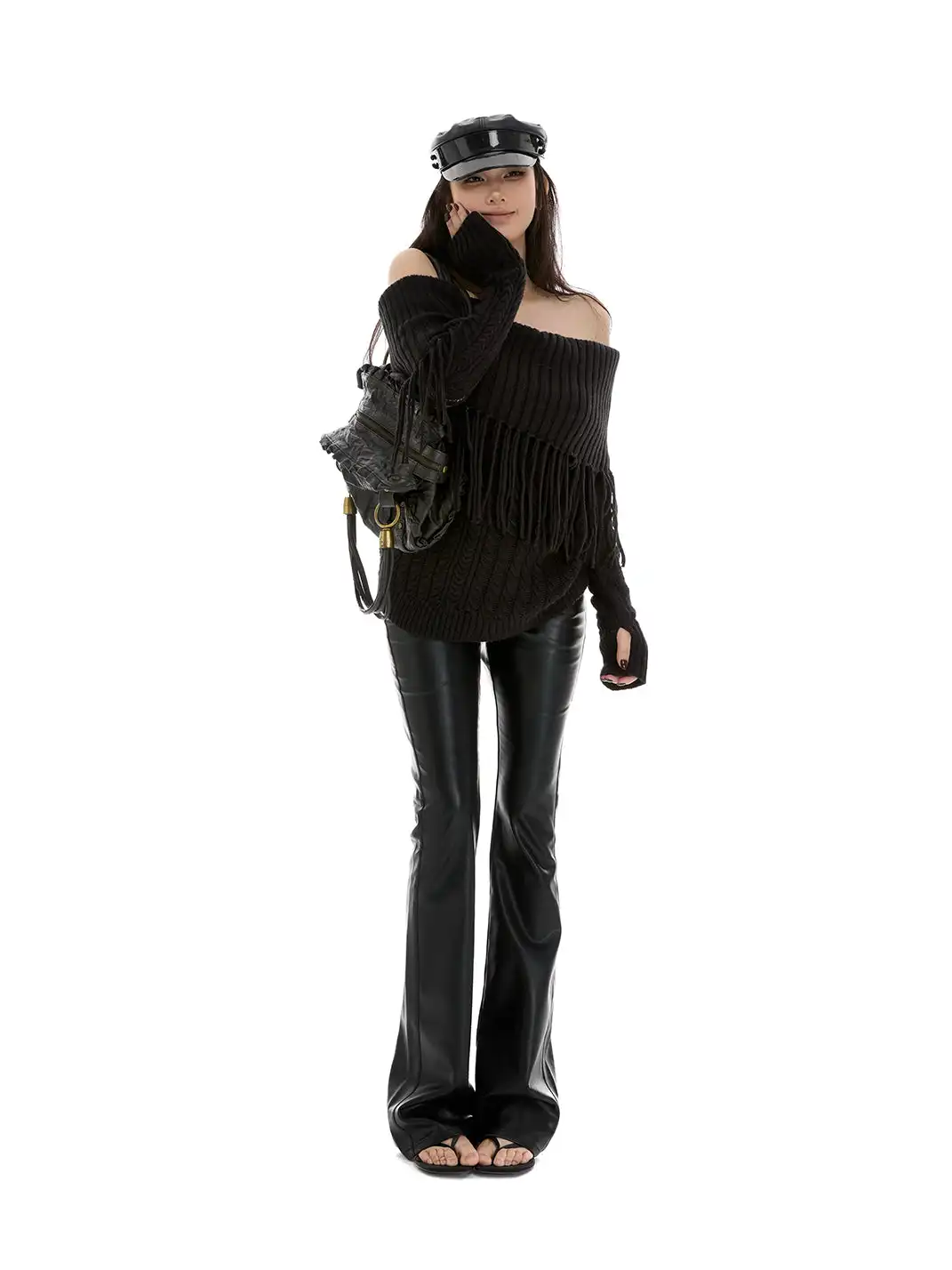 itsdinn | Low-Waisted Retro Bodycon Flared Leather Pants