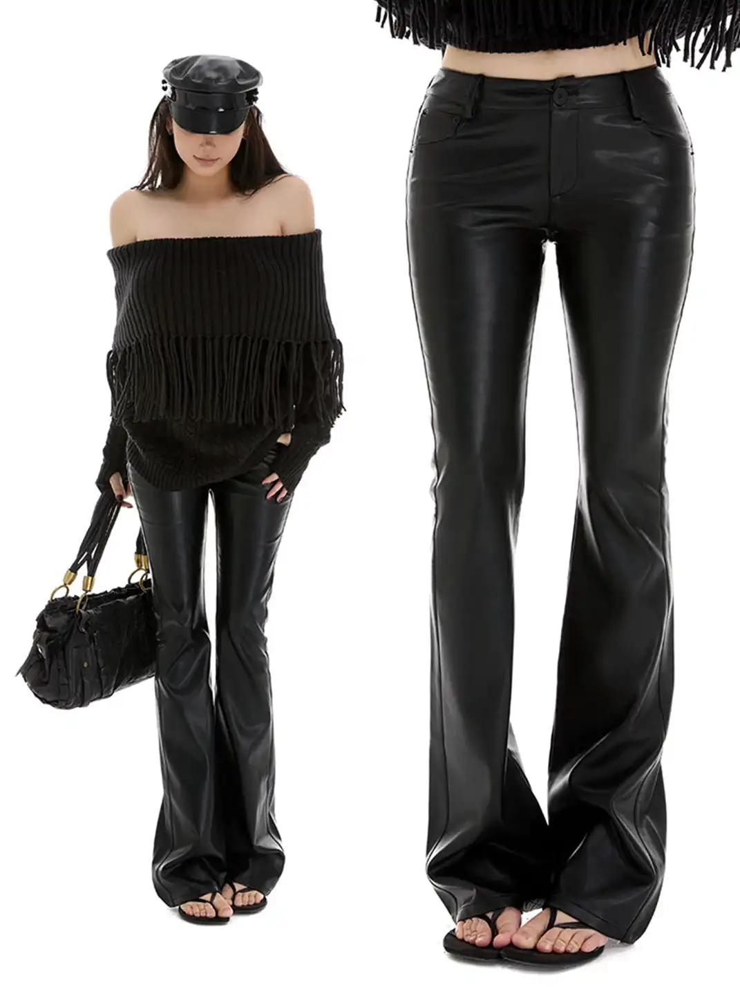 itsdinn | Low-Waisted Retro Bodycon Flared Leather Pants
