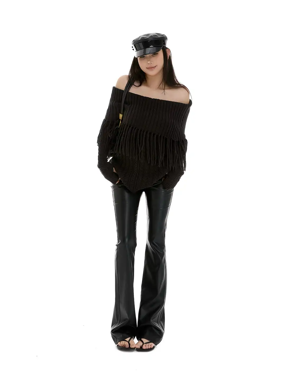itsdinn | Low-Waisted Retro Bodycon Flared Leather Pants