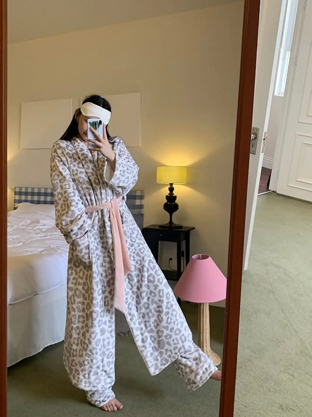 itsdinn | Grey And Pink Leopard Print Pajama Set