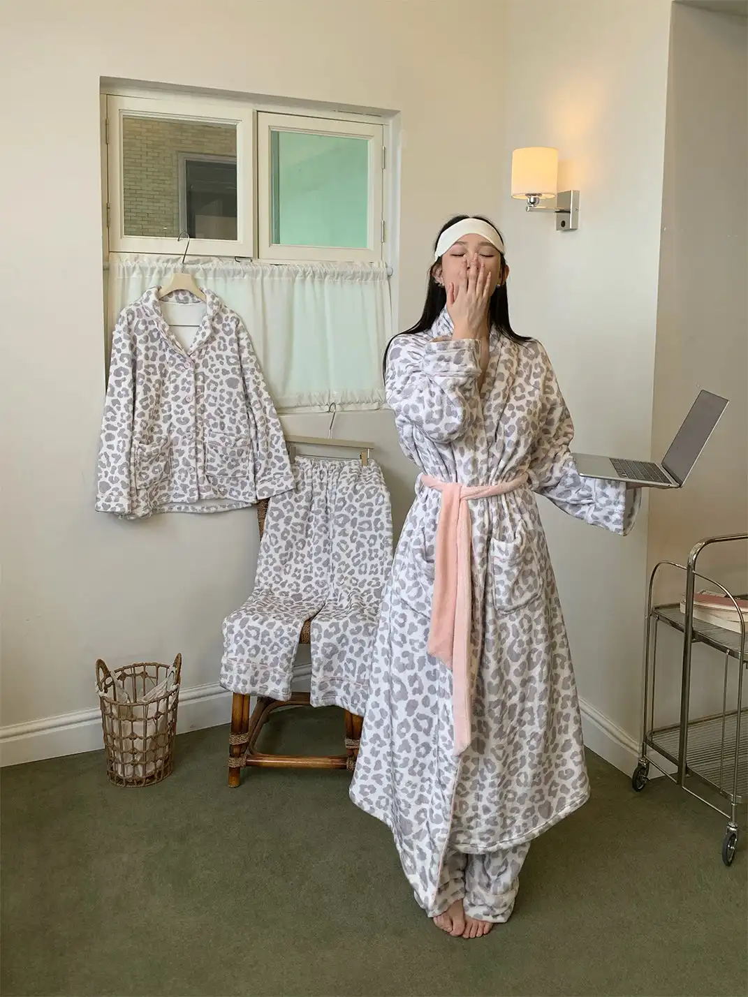 itsdinn | Grey And Pink Leopard Print Pajama Set