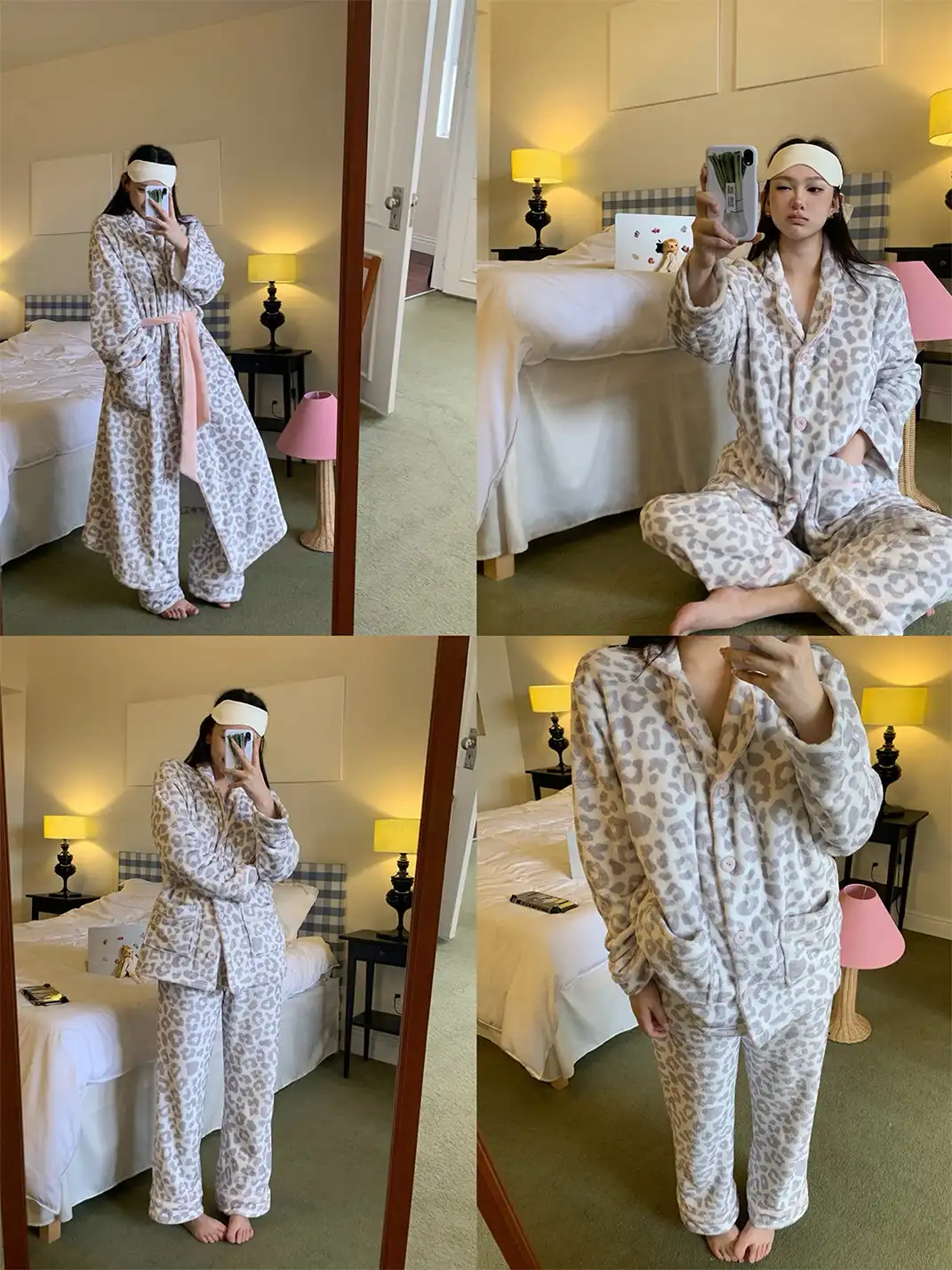 itsdinn | Grey And Pink Leopard Print Pajama Set