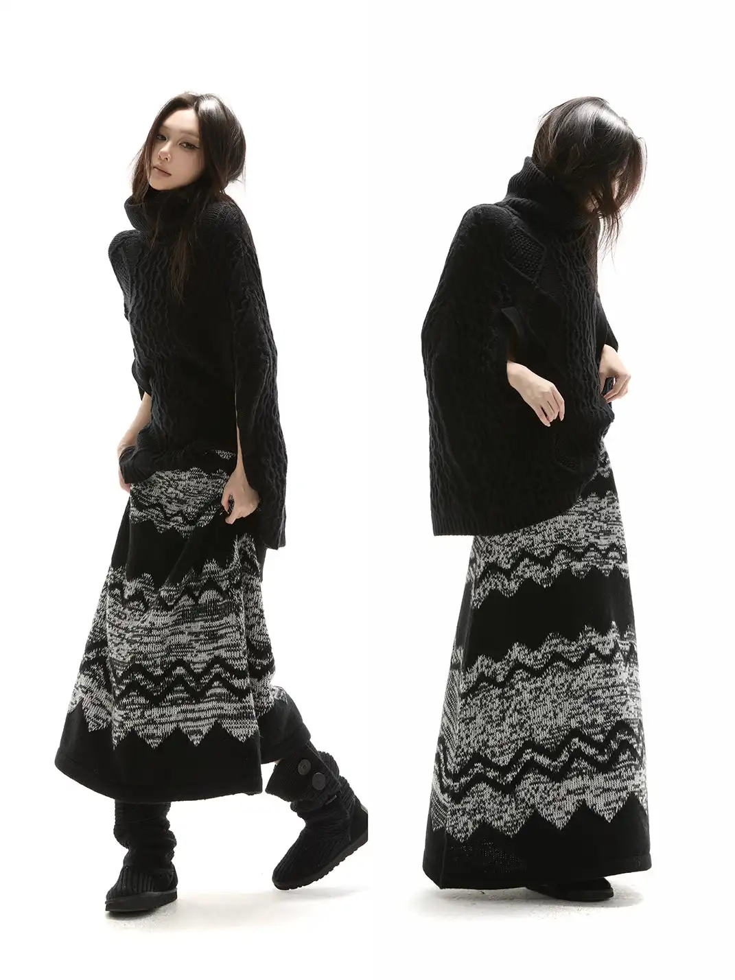 itsdinn | High-Neck Cable Knit Sweater