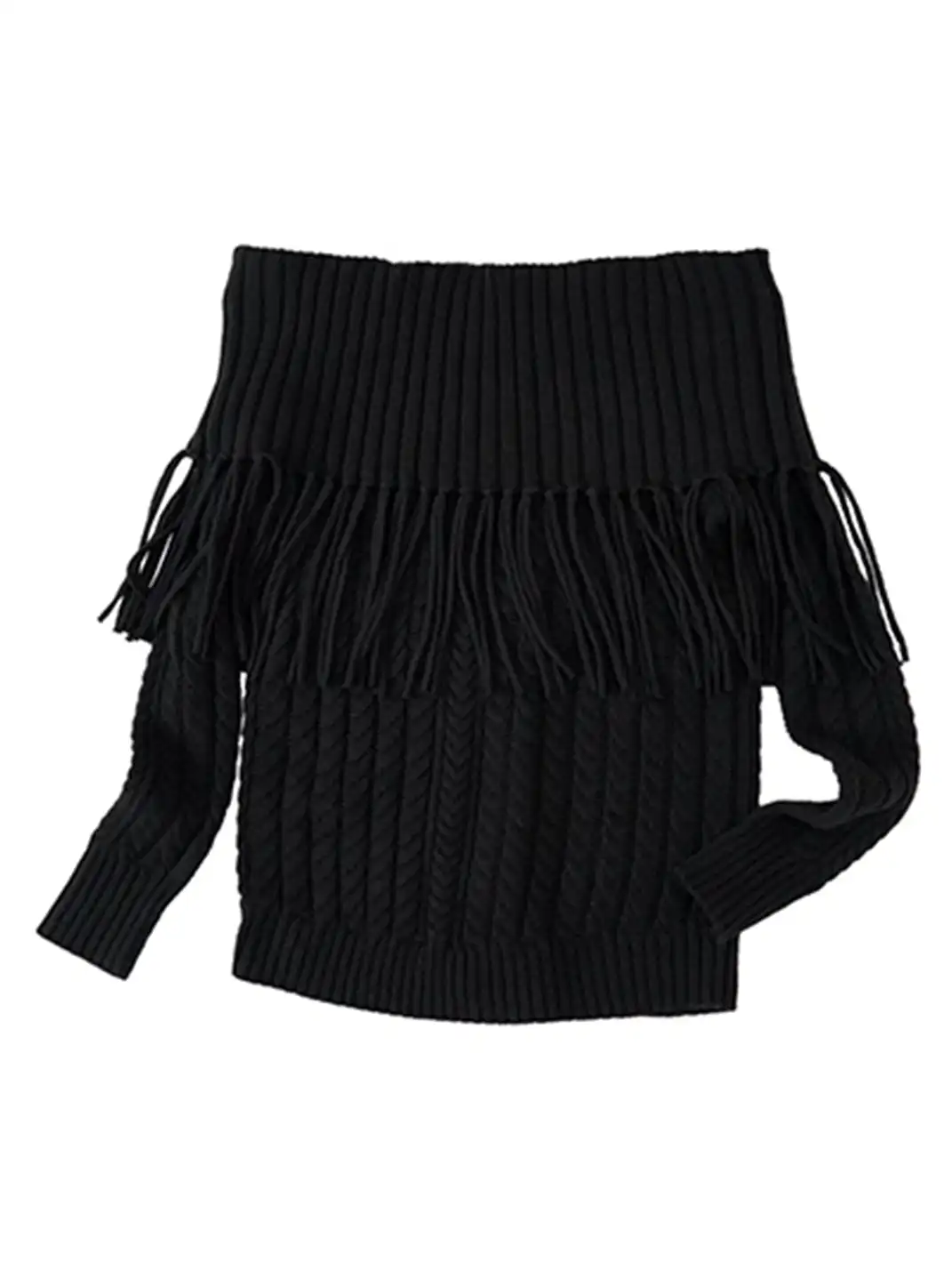 itsdinn | Off-The-Shoulder Tassel Patchwork Sweater