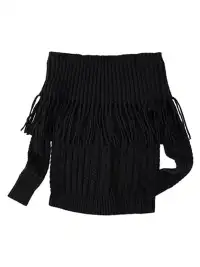 itsdinn | Off-The-Shoulder Tassel Patchwork Sweater