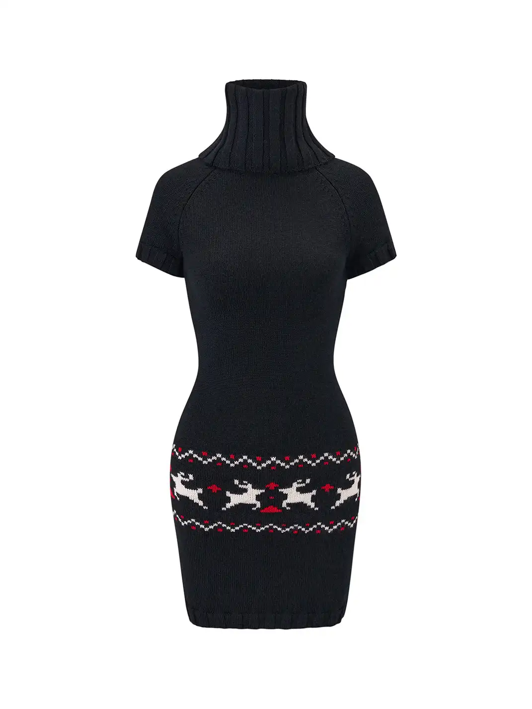 itsdinn | Color-Blocked Fair Isle Reindeer Knit Dress