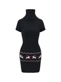 itsdinn | Color-Blocked Fair Isle Reindeer Knit Dress