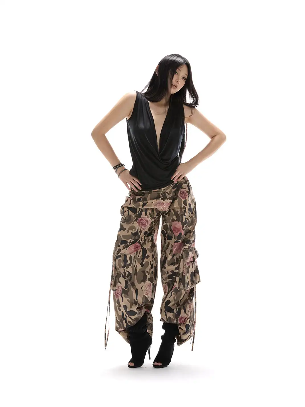itsdinn | Printed Wide-Leg Camouflage Cargo Pants