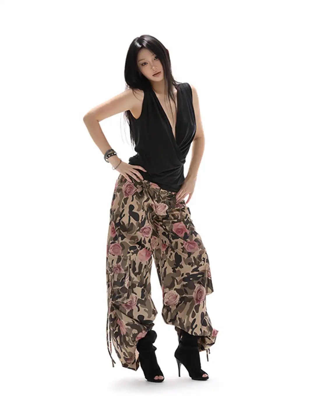 itsdinn | Printed Wide-Leg Camouflage Cargo Pants