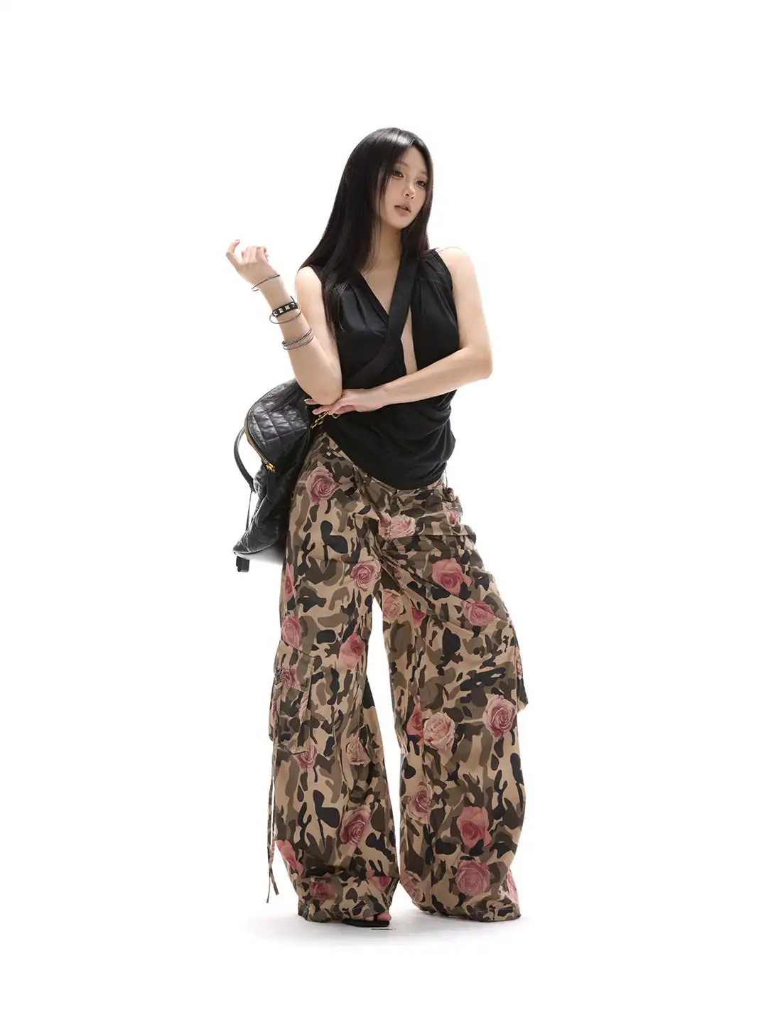 itsdinn | Printed Wide-Leg Camouflage Cargo Pants