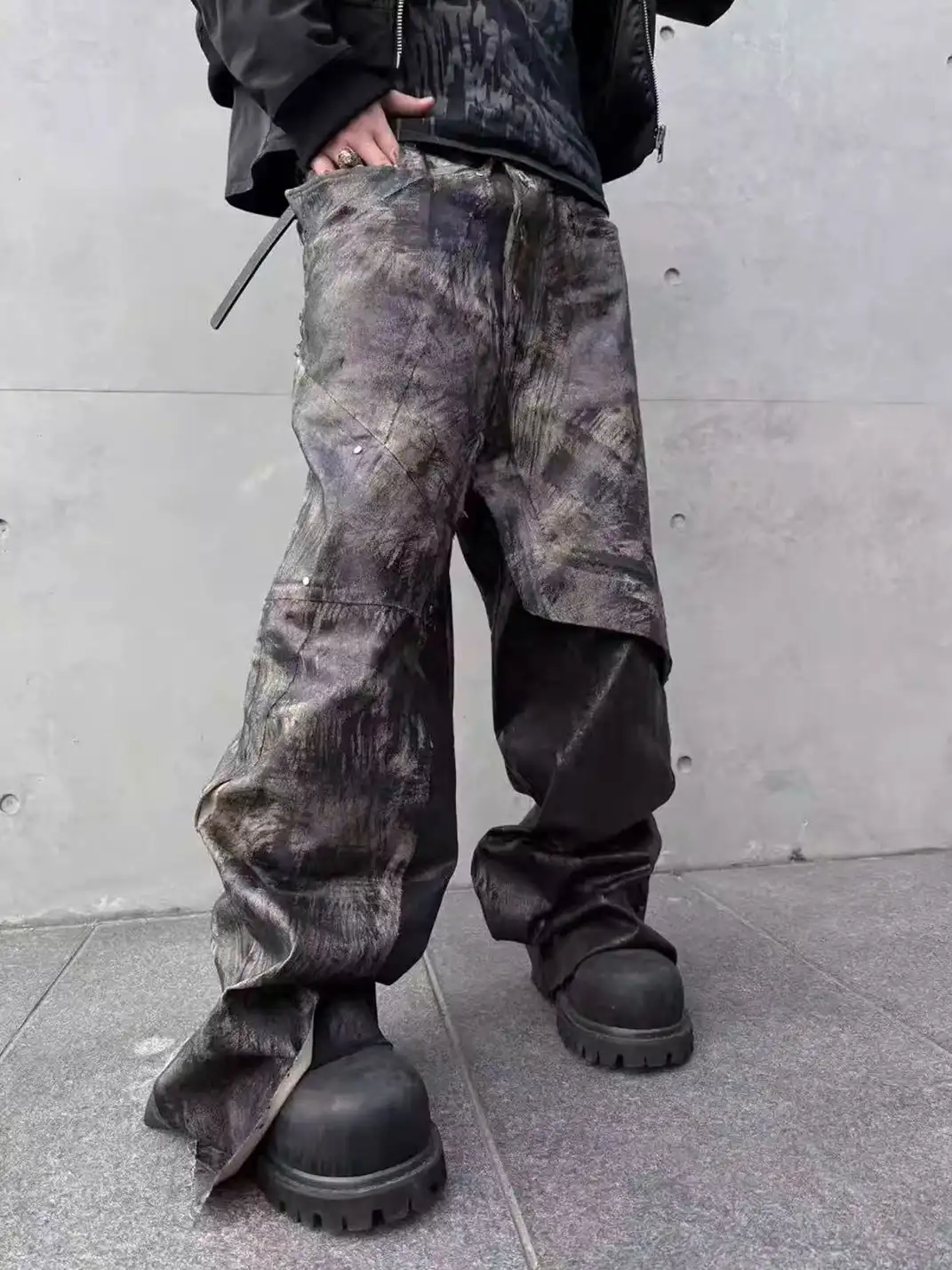 Disark | Pentagram Wax-Painted Patchwork Wide-Leg Pants