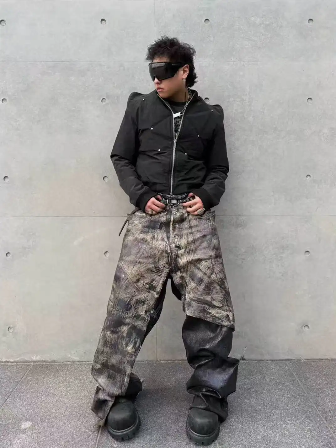 Disark | Pentagram Wax-Painted Patchwork Wide-Leg Pants