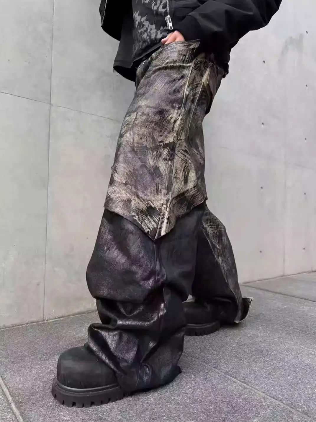 Disark | Pentagram Wax-Painted Patchwork Wide-Leg Pants