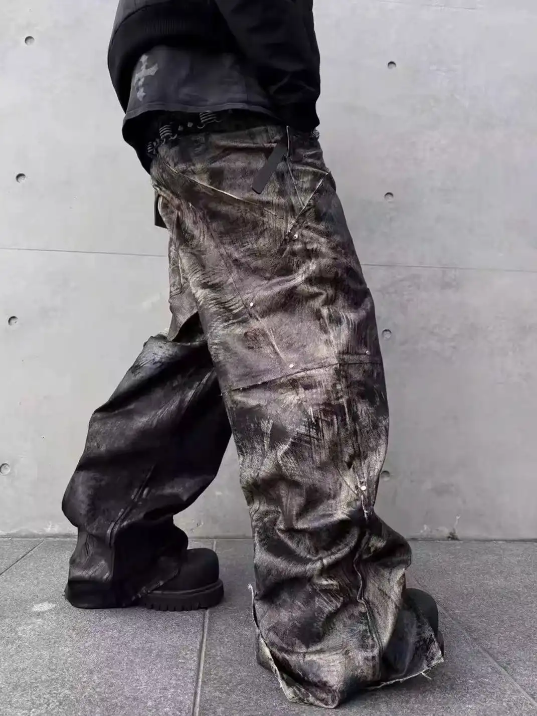 Disark | Pentagram Wax-Painted Patchwork Wide-Leg Pants