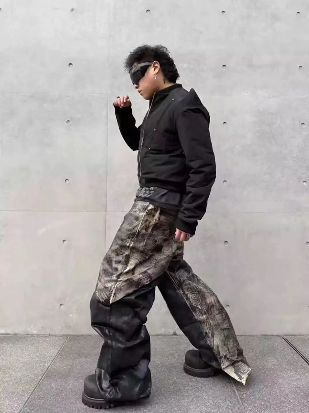 Disark | Pentagram Wax-Painted Patchwork Wide-Leg Pants