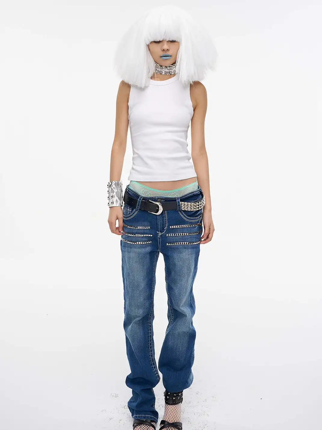 HSUX OFFICIAL | Lace Print Studded Leather Choker