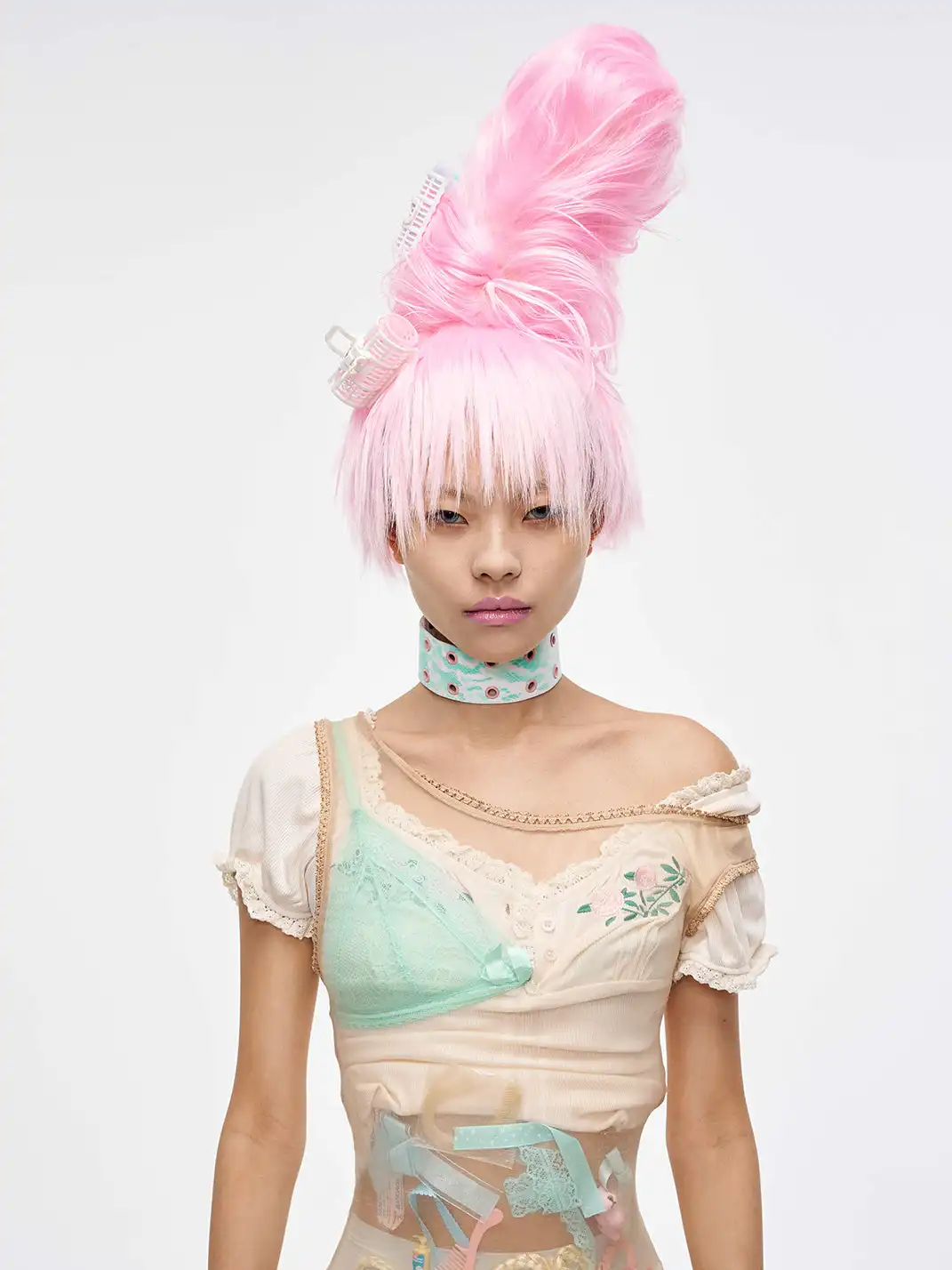 HSUX OFFICIAL | Lace Print Studded Leather Choker