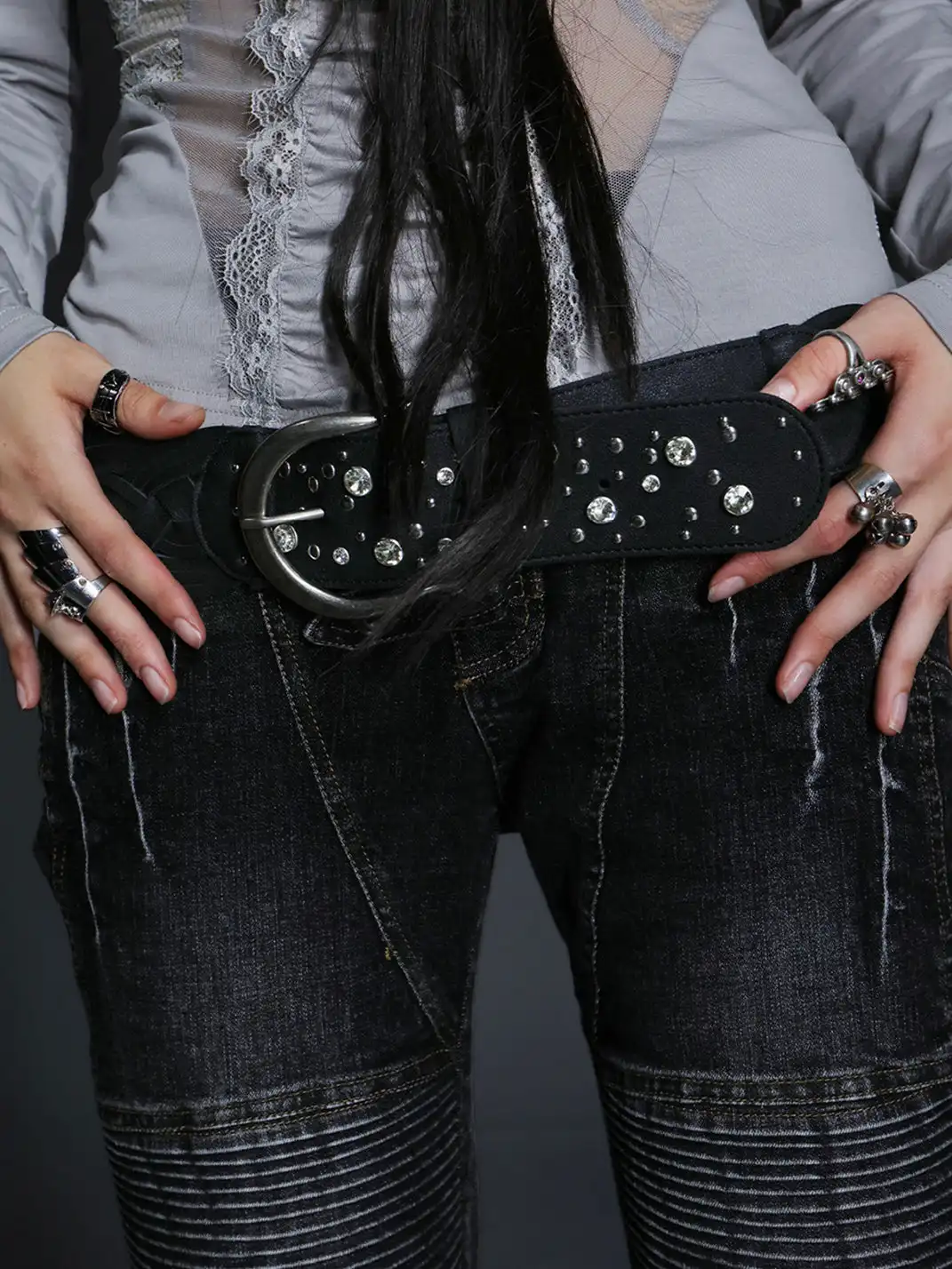 DoublePunch | Woven Rivet Buckle Wide Belt
