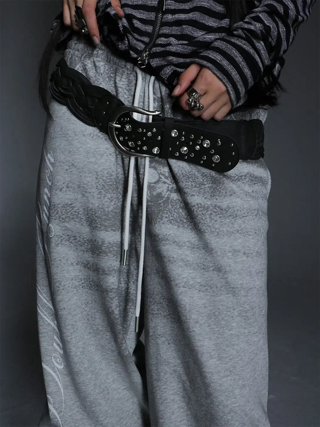 DoublePunch | Woven Rivet Buckle Wide Belt