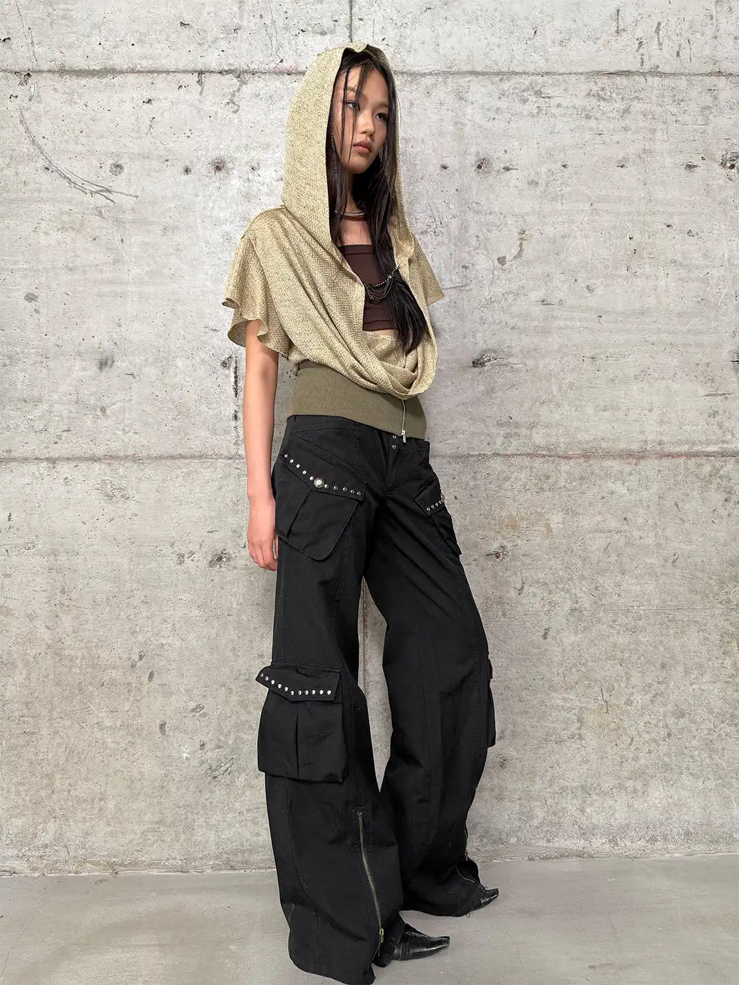 DoublePunch | Distressed Straight-Leg Wide-Leg Cargo Pants