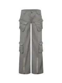 DoublePunch | Distressed Straight-Leg Wide-Leg Cargo Pants