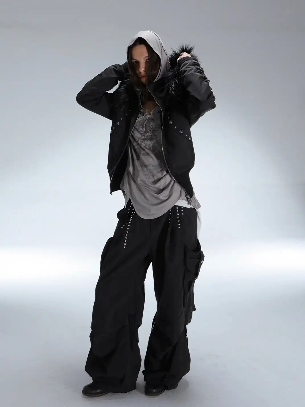 DoublePunch | Low-Rise Straight-Leg Wide-Leg Cargo Pants With Pockets