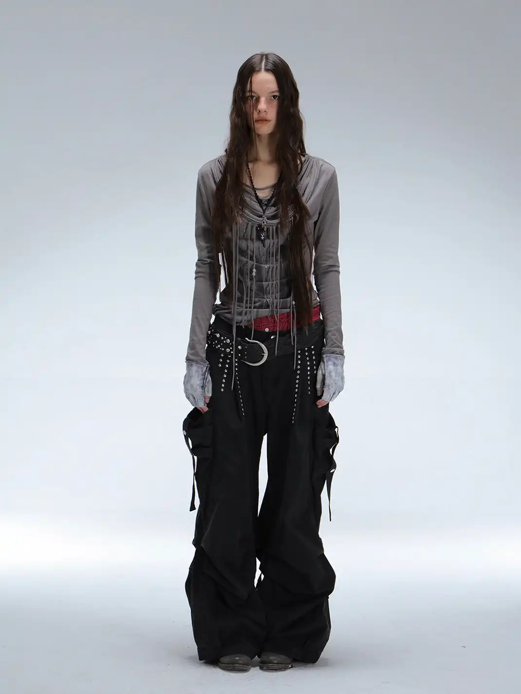 DoublePunch | Low-Rise Straight-Leg Wide-Leg Cargo Pants With Pockets