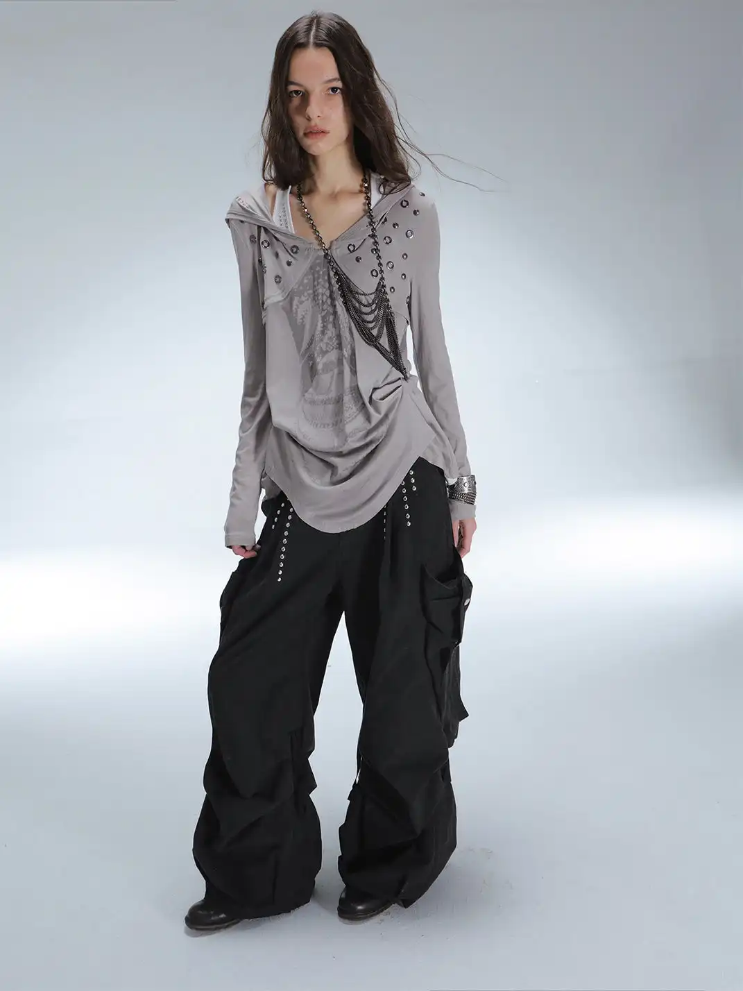 DoublePunch | Low-Rise Straight-Leg Wide-Leg Cargo Pants With Pockets