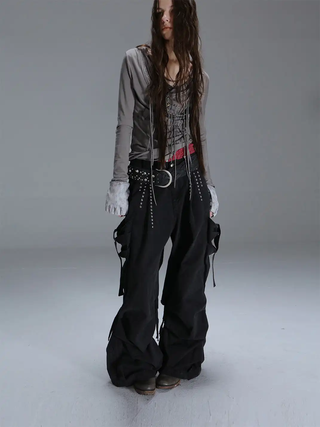 DoublePunch | Low-Rise Straight-Leg Wide-Leg Cargo Pants With Pockets