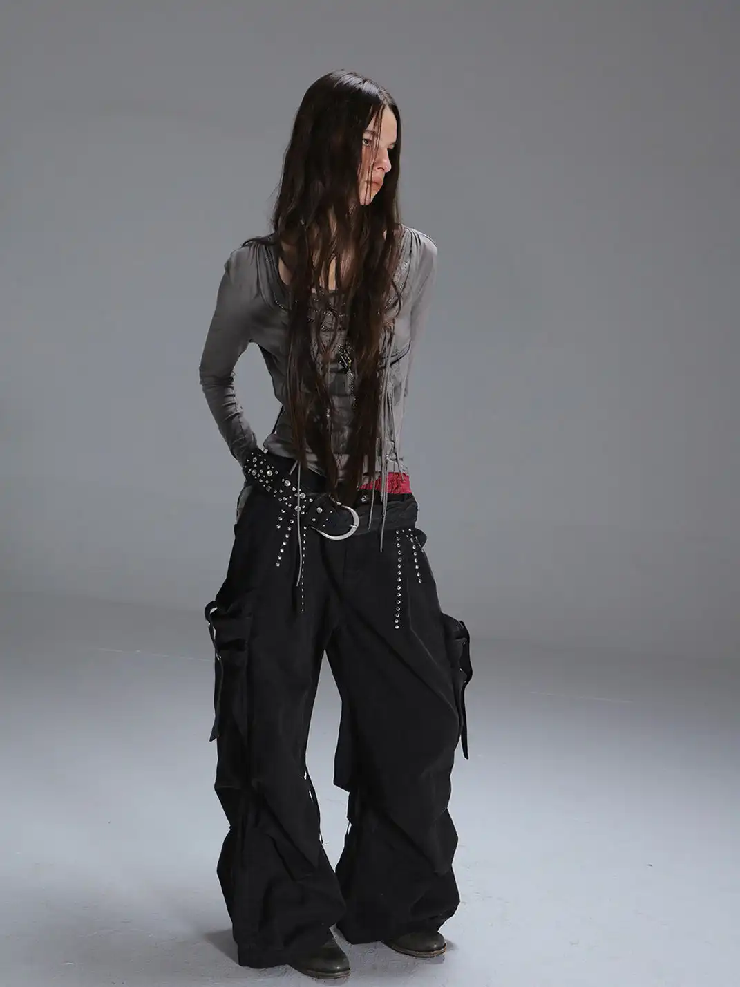 DoublePunch | Low-Rise Straight-Leg Wide-Leg Cargo Pants With Pockets