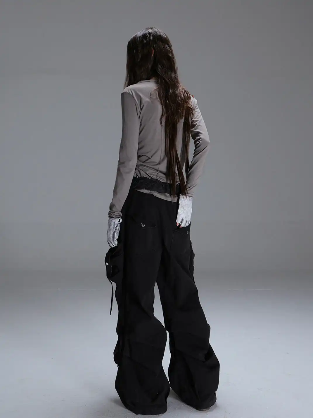 DoublePunch | Low-Rise Straight-Leg Wide-Leg Cargo Pants With Pockets