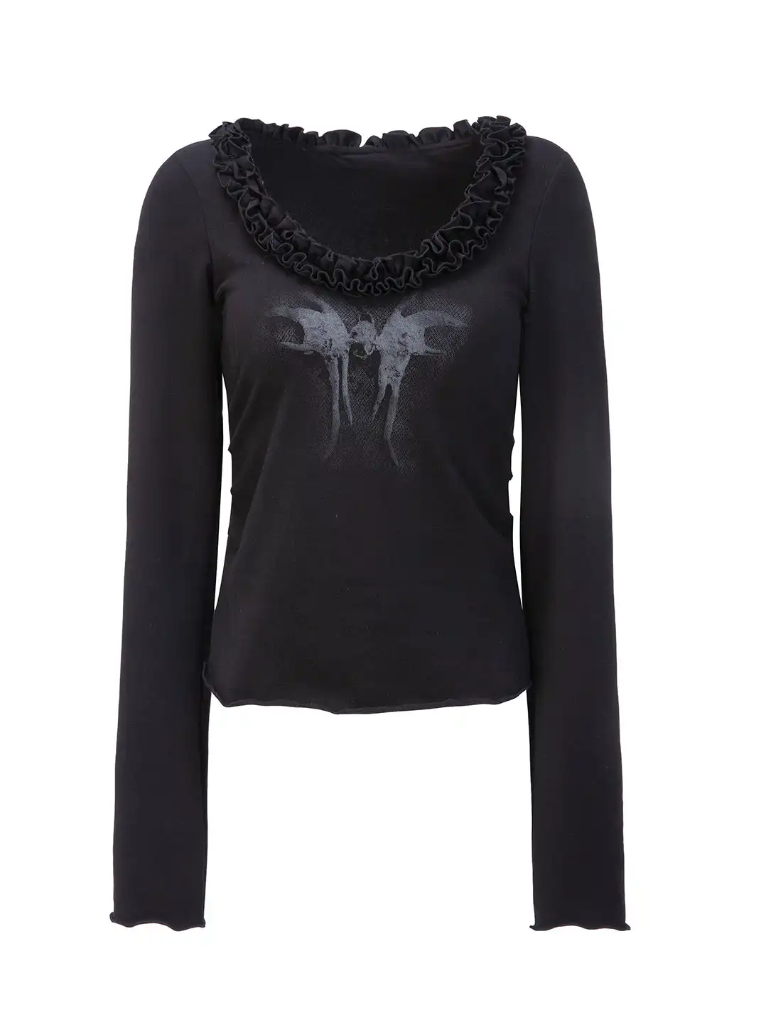 DoublePunch | Lace-Trimmed Printed Off-Shoulder Top