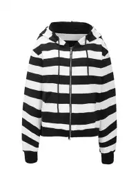 DoublePunch | Color-Blocked Striped Zip-Up Hoodie