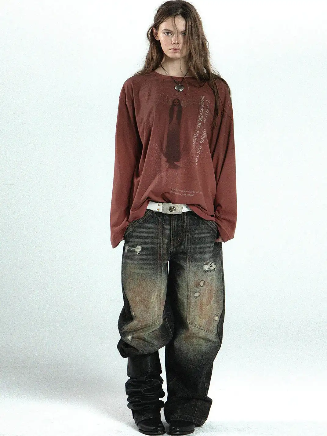 DoublePunch | Crew Neck Printed Long-Sleeved T-Shirt