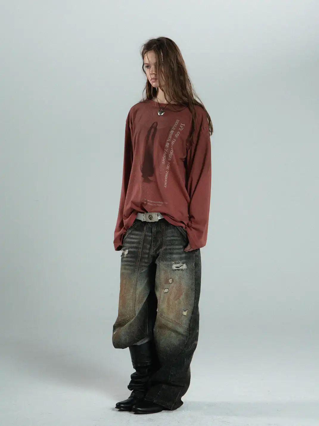 DoublePunch | Crew Neck Printed Long-Sleeved T-Shirt