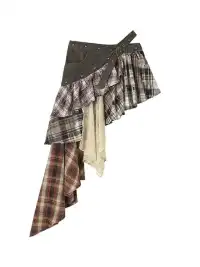 NO ROMANCE | Spliced Plaid Irregular Half-body Skirt