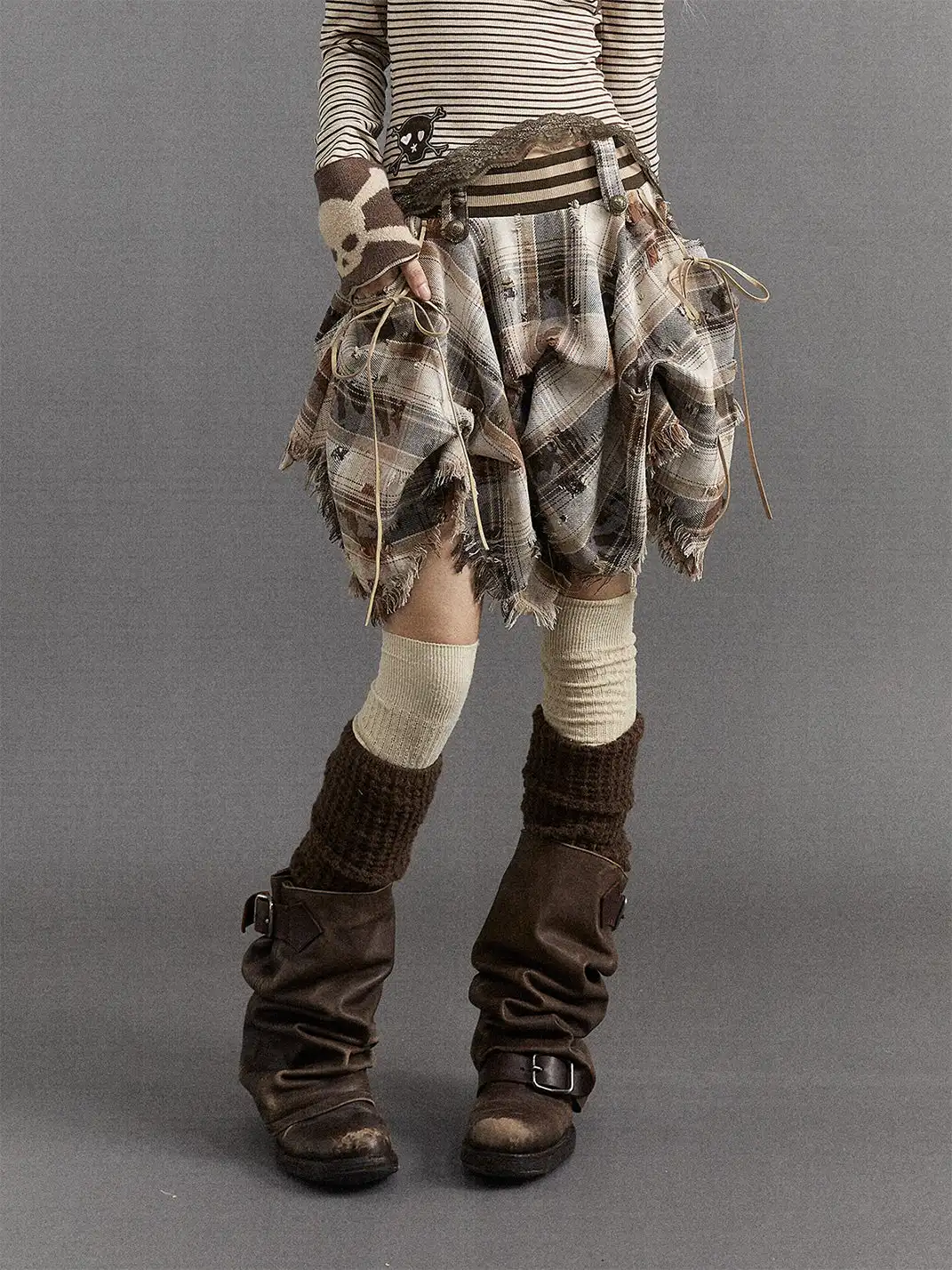 NO ROMANCE | Plaid Irregular Puffy Skirt