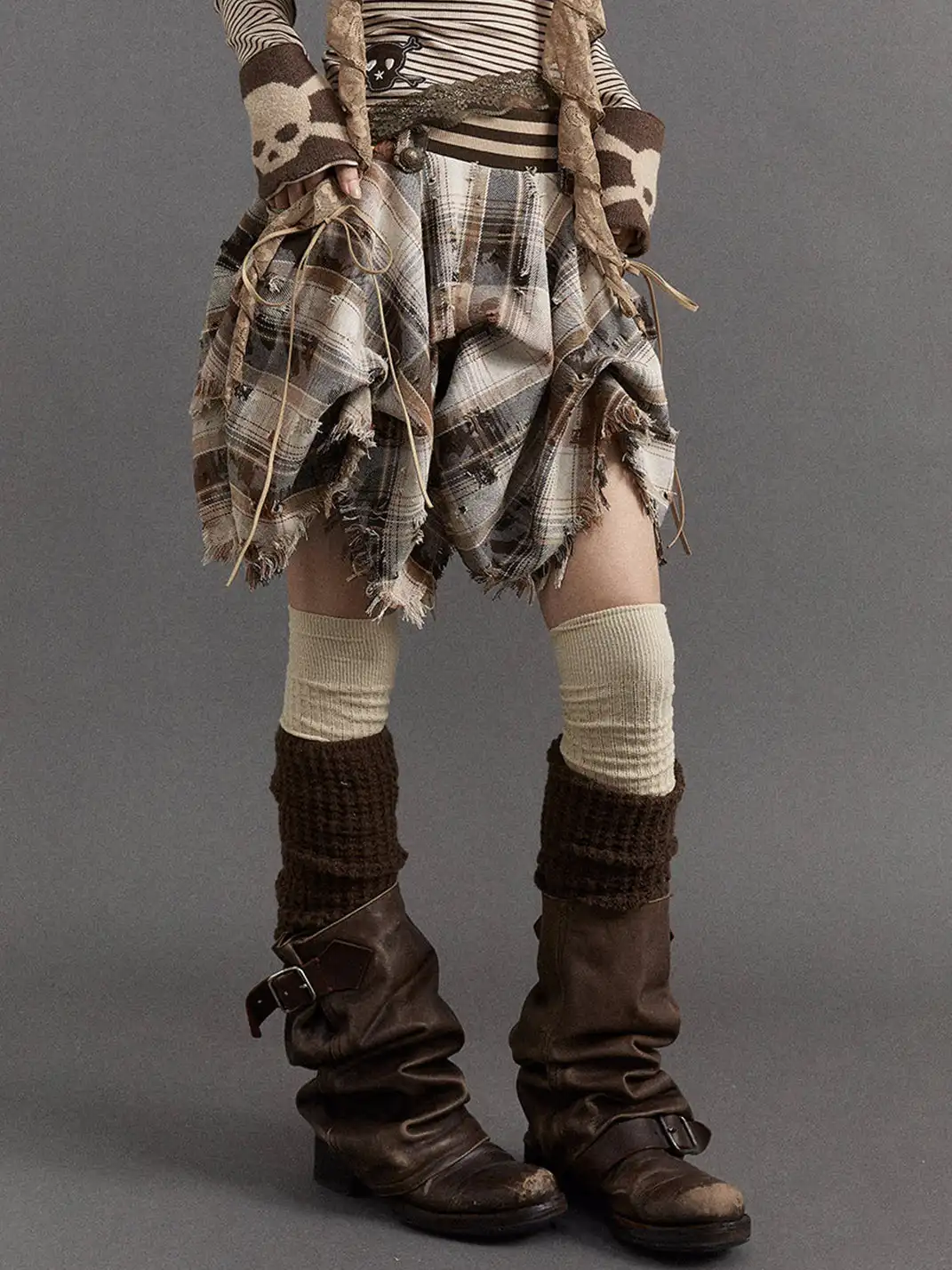 NO ROMANCE | Plaid Irregular Puffy Skirt