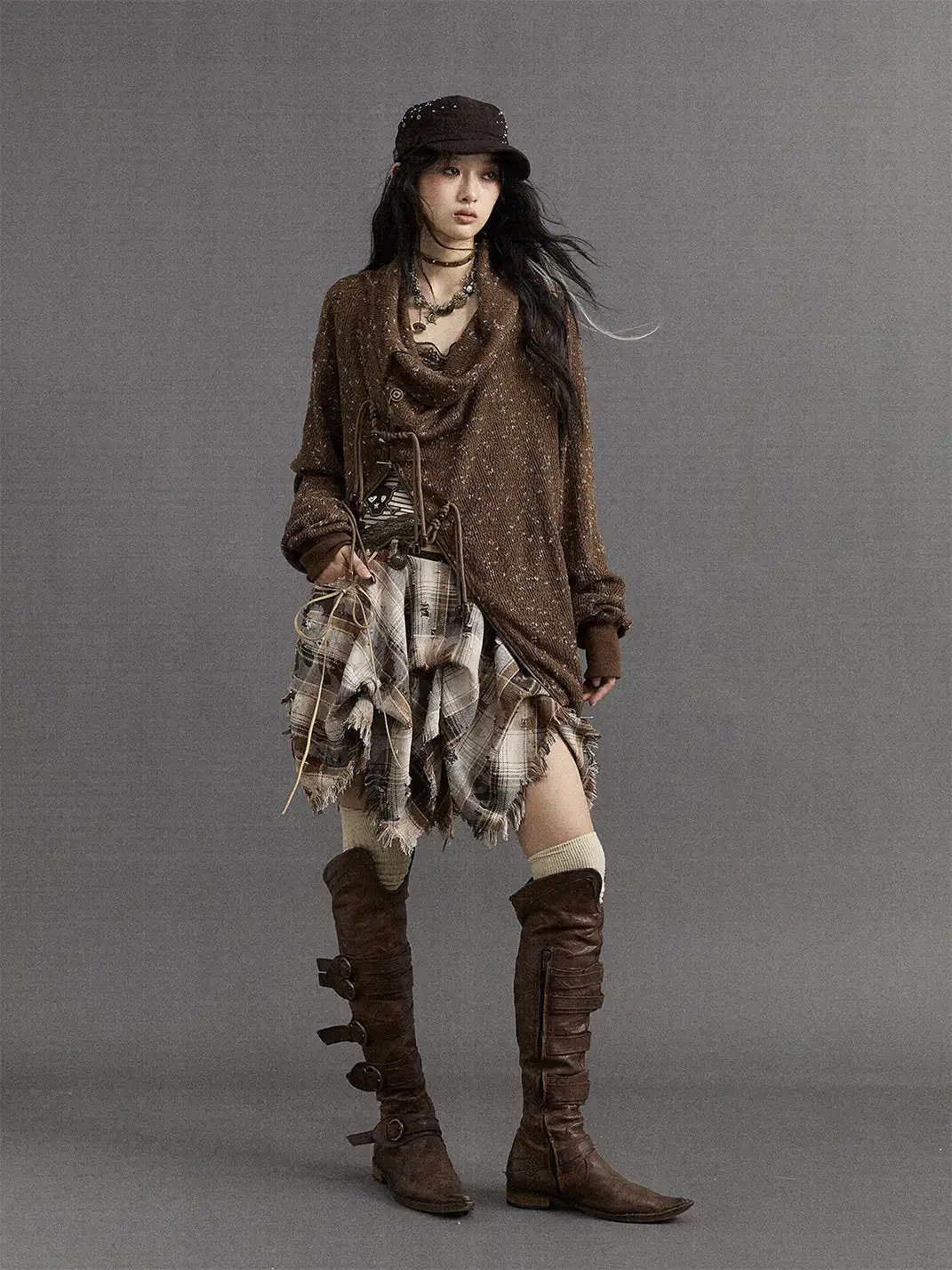 NO ROMANCE | Plaid Irregular Puffy Skirt
