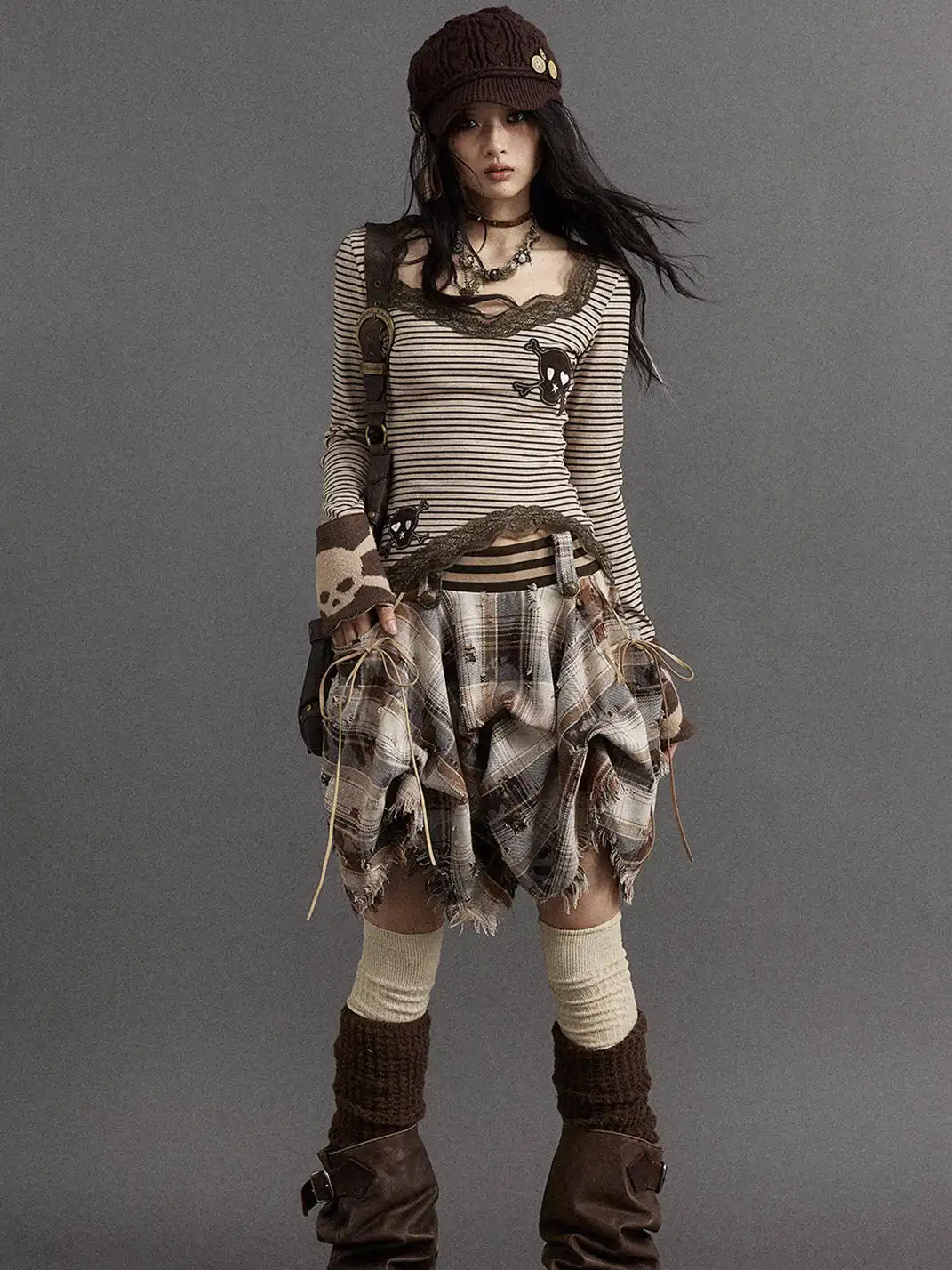 NO ROMANCE | Plaid Irregular Puffy Skirt