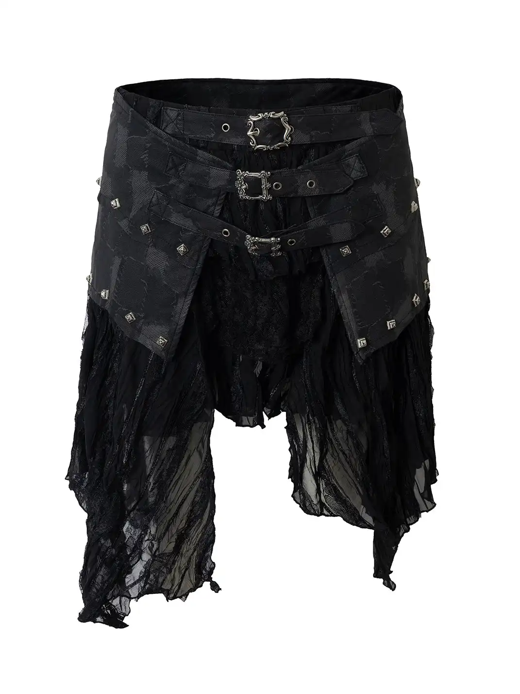 NO ROMANCE | Heavy-Duty Patchwork Irregular Lace Midi Skirt