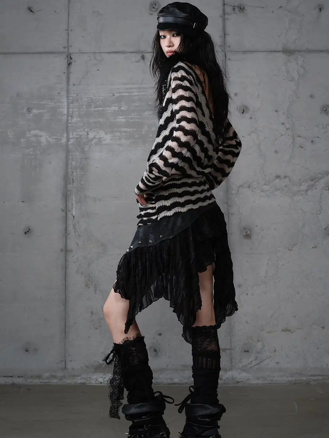 NO ROMANCE | Heavy-Duty Patchwork Irregular Lace Midi Skirt
