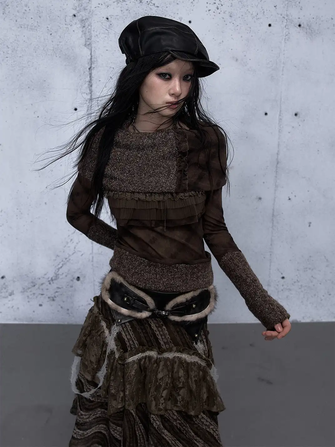 NO ROMANCE | Retro Detachable Scarf Round Neck Knit Sweater