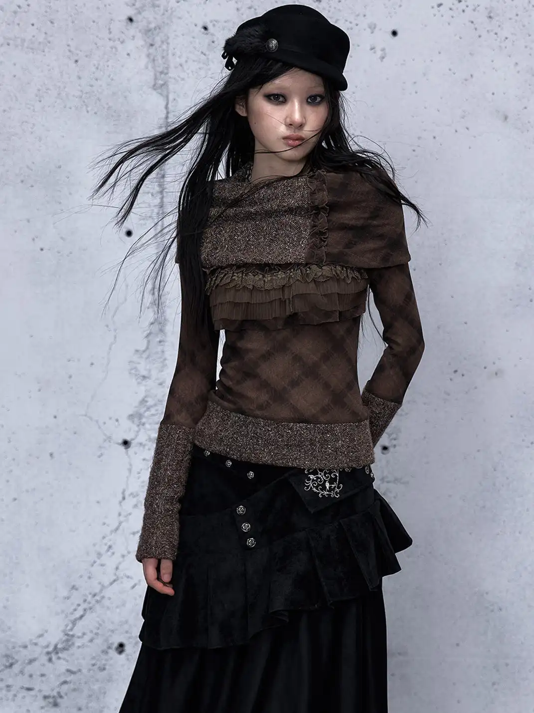 NO ROMANCE | Retro Detachable Scarf Round Neck Knit Sweater