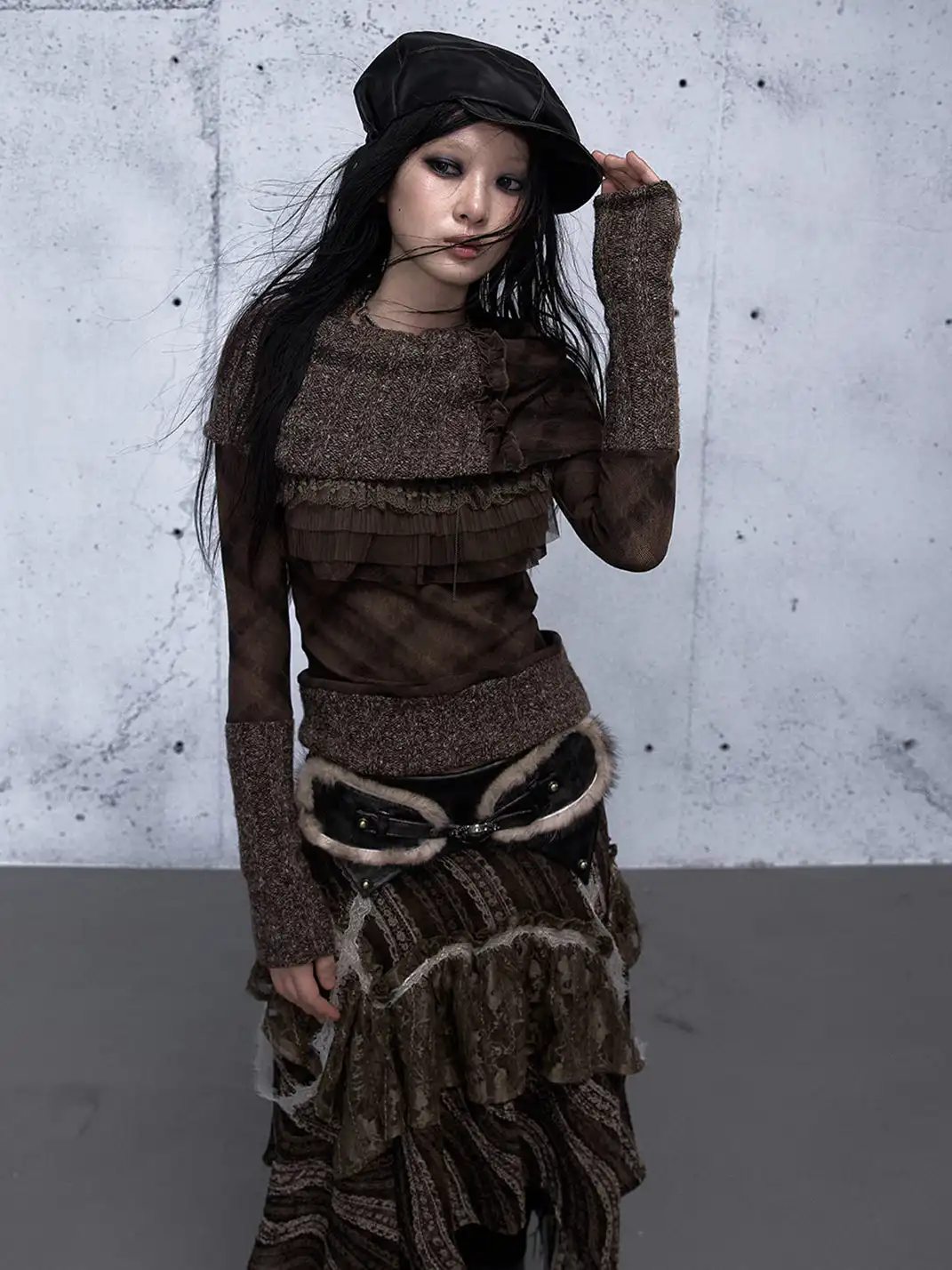 NO ROMANCE | Retro Detachable Scarf Round Neck Knit Sweater
