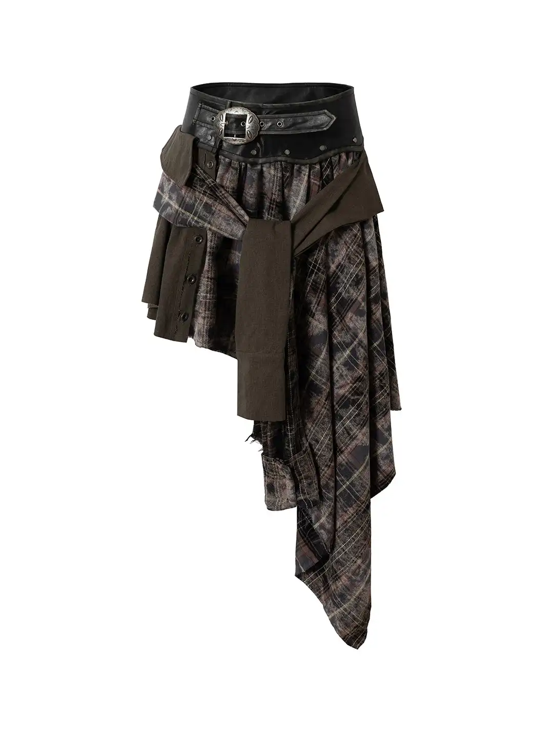 NO ROMANCE | One-Piece Asymmetrical Plaid Shirt Skirt