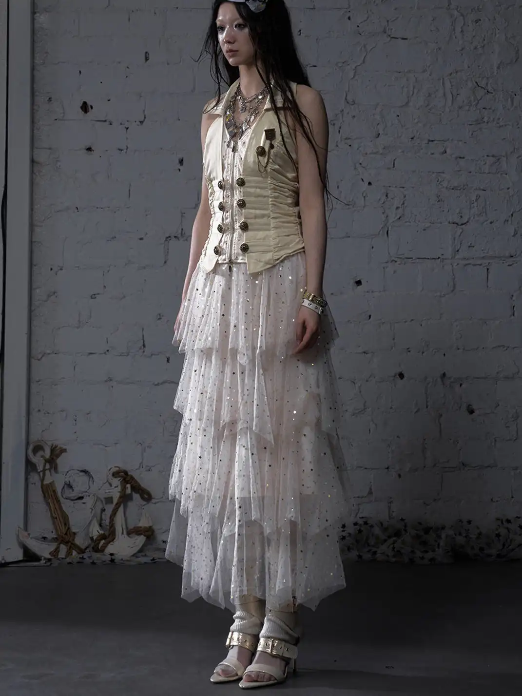 NO ROMANCE | Star-Patterned Multi-Layered Mesh Skirt